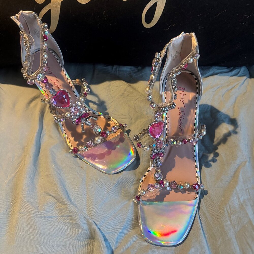 Betsey Johnson Iridescent Heels with Pink and Silver Accents